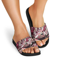 Japanese Hawaiian Crane Slide Sandals Soft Pink Tapa Patchwork Pattern LT9 - Polynesian Pride