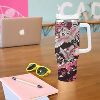 Japanese Hawaiian Crane Tumbler With Handle Soft Pink Tapa Patchwork Pattern