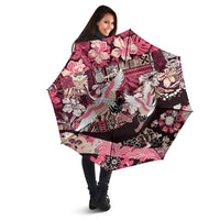 Japanese Hawaiian Crane Umbrella Soft Pink Tapa Patchwork Pattern
