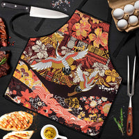 Japanese Hawaiian Crane Apron Yellow Ochre Tapa Patchwork Pattern