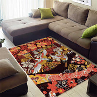 Japanese Hawaiian Crane Area Rug Yellow Ochre Tapa Patchwork Pattern LT9 - Polynesian Pride