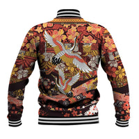 Japanese Hawaiian Crane Baseball Jacket Yellow Ochre Tapa Patchwork Pattern