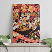 Japanese Hawaiian Crane Canvas Wall Art Yellow Ochre Tapa Patchwork Pattern LT9 - Polynesian Pride