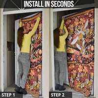 Japanese Hawaiian Crane Door Cover Yellow Ochre Tapa Patchwork Pattern