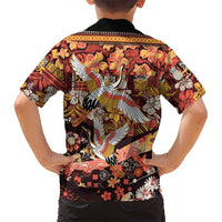 Japanese Hawaiian Crane Family Matching Mermaid Dress and Hawaiian Shirt Yellow Ochre Tapa Patchwork Pattern LT9 - Polynesian Pride