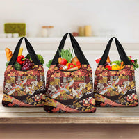 Japanese Hawaiian Crane Grocery Bag Yellow Ochre Tapa Patchwork Pattern
