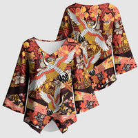 Japanese Hawaiian Crane Kimono Sleeve Blouse Yellow Ochre Tapa Patchwork Pattern LT9 - Polynesian Pride