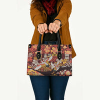 Japanese Hawaiian Crane Leather Bag Yellow Ochre Tapa Patchwork Pattern