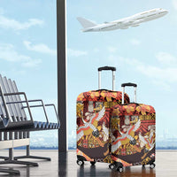 Japanese Hawaiian Crane Luggage Cover Yellow Ochre Tapa Patchwork Pattern
