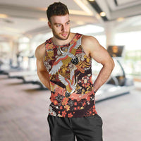 Japanese Hawaiian Crane Men Tank Top Yellow Ochre Tapa Patchwork Pattern