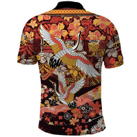 Japanese Hawaiian Crane Polo Shirt Yellow Ochre Tapa Patchwork Pattern LT9 - Polynesian Pride