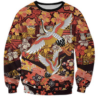 Japanese Hawaiian Crane Sweatshirt Yellow Ochre Tapa Patchwork Pattern