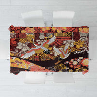 Japanese Hawaiian Crane Tablecloth Yellow Ochre Tapa Patchwork Pattern