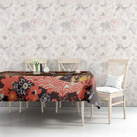 Japanese Hawaiian Crane Tablecloth Yellow Ochre Tapa Patchwork Pattern