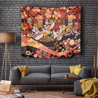 Japanese Hawaiian Crane Tapestry Yellow Ochre Tapa Patchwork Pattern