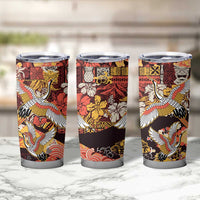 Japanese Hawaiian Crane Tumbler Cup Yellow Ochre Tapa Patchwork Pattern