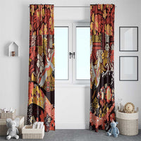 Japanese Hawaiian Crane Window Curtain Yellow Ochre Tapa Patchwork Pattern