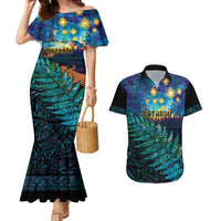 Matariki Te Tau Hou Maori Couples Matching Mermaid Dress and Hawaiian Shirt New Zealand Silver Fern Night Starry Sky LT9 Black - Polynesian Pride