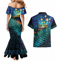 Matariki Te Tau Hou Maori Couples Matching Mermaid Dress and Hawaiian Shirt New Zealand Silver Fern Night Starry Sky LT9 - Polynesian Pride