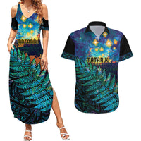 Matariki Te Tau Hou Maori Couples Matching Summer Maxi Dress and Hawaiian Shirt New Zealand Silver Fern Night Starry Sky LT9 Black - Polynesian Pride