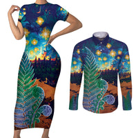 Personalised New Zealand Matariki Art Star Couples Matching Short Sleeve Bodycon Dress and Long Sleeve Button Shirt Koru Fern Night Starry Sky