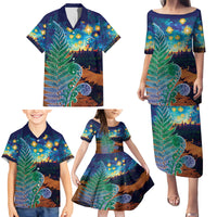 Personalised New Zealand Matariki Art Star Family Matching Puletasi and Hawaiian Shirt Koru Fern Night Starry Sky