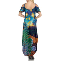 Personalised New Zealand Matariki Art Star Summer Maxi Dress Koru Fern Night Starry Sky LT9 - Polynesian Pride