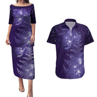 New Zealand Matariki Couples Matching Puletasi and Hawaiian Shirt Purple Milky Way Stars Night Sky LT9 Purple - Polynesian Pride