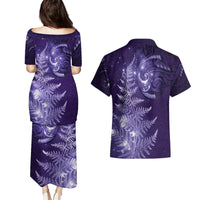 New Zealand Matariki Couples Matching Puletasi and Hawaiian Shirt Purple Milky Way Stars Night Sky LT9 - Polynesian Pride