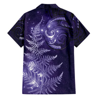 New Zealand Matariki Family Matching Off Shoulder Short Dress and Hawaiian Shirt Purple Milky Way Stars Night Sky
