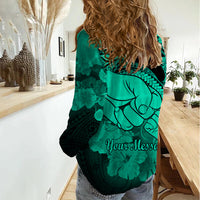 Personalised Polynesian Pride Happy Father Day Women Casual Shirt I Love You Dad - Polynesian Tribal Green LT9 - Polynesian Pride