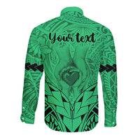 Personalised Polynesian Father's Day Gift For Dad Long Sleeve Button Shirt Super Father In The World - Green Polynesian Pattern LT9 - Polynesian Pride