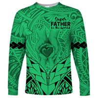 Personalised Polynesian Father's Day Gift For Dad Long Sleeve Shirt Super Father In The World - Green Polynesian Pattern LT9 Unisex Green - Polynesian Pride