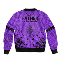 Polynesian Father's Day Gift For Dad Sleeve Zip Bomber Jacket Super Father In The World - Purple Polynesian Pattern LT9 - Polynesian Pride