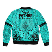 Polynesian Father's Day Gift For Dad Sleeve Zip Bomber Jacket Super Father In The World - Turquoise Polynesian Pattern LT9 - Polynesian Pride