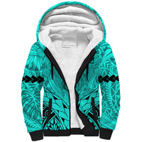 Personalised Polynesian Father's Day Gift For Dad Sherpa Hoodie Super Father In The World - Turquoise Polynesian Pattern LT9 Unisex Turquoise - Polynesian Pride