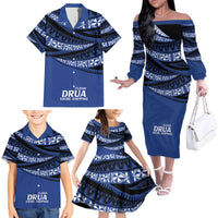 Fiji Rugby Pacific Custom Family Matching Off The Shoulder Long Sleeve Dress and Hawaiian Shirt Pasifika Tapa Pattern