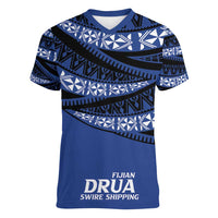 Fiji Rugby Pacific Custom Women V-Neck T-Shirt Pasifika Tapa Pattern