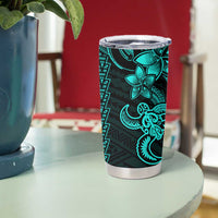 Aqua Hawaiian Kakau Turtle Tumbler Cup Polynesian Tribal
