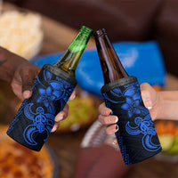 Blue Hawaiian Kakau Turtle 4 in 1 Can Cooler Tumbler Polynesian Tribal