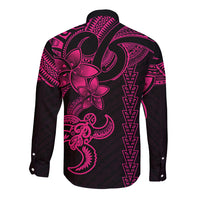 Hawaiian Tribal Long Sleeve Button Shirt Polynesian Kakau Turtle - Pink LT9 - Polynesian Pride