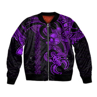 Hawaiian Tribal Bomber Jacket Polynesian Kakau Turtle - Purple LT9 Unisex Purple - Polynesian Pride