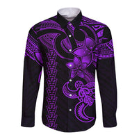 Hawaiian Tribal Long Sleeve Button Shirt Polynesian Kakau Turtle - Purple LT9 Unisex Purple - Polynesian Pride