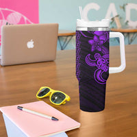 Purple Hawaiian Kakau Turtle Tumbler With Handle Polynesian Tribal