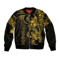Hawaiian Tribal Sleeve Zip Bomber Jacket Polynesian Kakau Turtle - Yellow LT9 Unisex Yellow - Polynesian Pride
