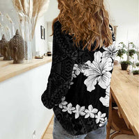 American Samoa Lotu Tamaiti Women Casual Shirt White Sunday Plumeria Black Vibe