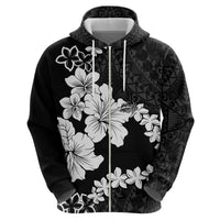 American Samoa Lotu Tamaiti Zip Hoodie White Sunday Plumeria Black Vibe