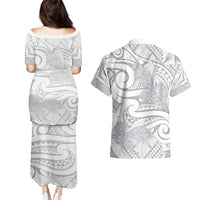 Lotu Tamaiti Samoa Siapo Couples Matching Puletasi and Hawaiian Shirt White Sunday With Teuila Torch Ginger