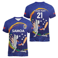 Custom Cricket Samoa East Asia-Pacific Women V-Neck T-Shirt Samoa Storming the Limits - Polynesian Pride