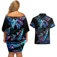 polynesia-ribbon-butterflies-couples-matching-off-shoulder-short-dress-and-hawaiian-shirt-silver-fern-breast-cancer-with-papua-shell-pattern